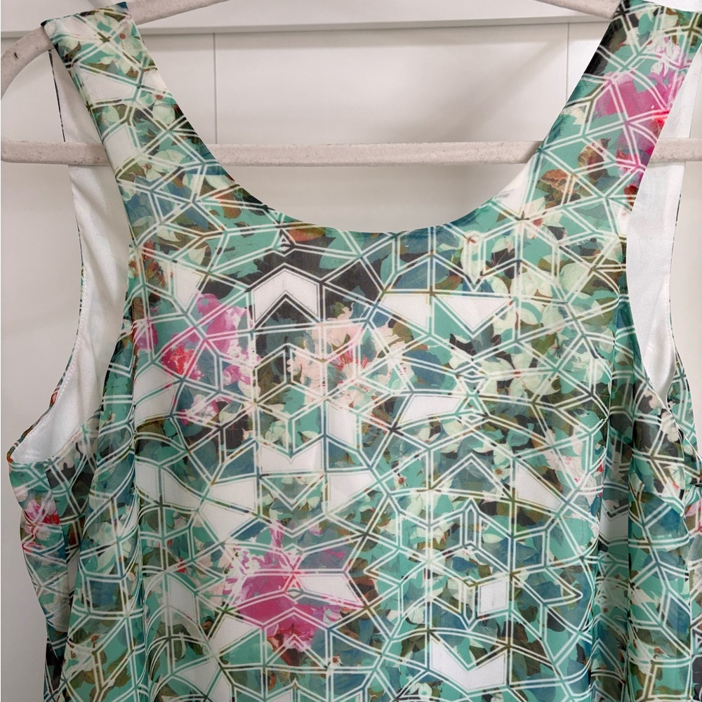 Lovers + Friends Mint Geometric Floral Drop-Waist Dress with Pink Accents - Picture 2 of 3